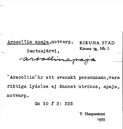Bild på arkivkortet för arkivposten Arssollin apaja