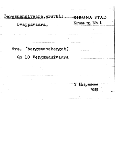 Bild på arkivkortet för arkivposten Bergsmannivaara