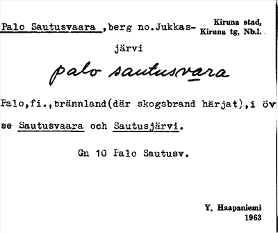 Bild på arkivkortet för arkivposten Palo Sautusvaara