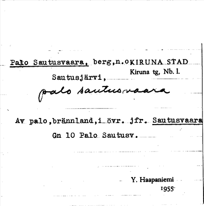 Bild på arkivkortet för arkivposten Palo Sautusvaara