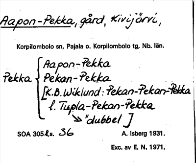 Bild på arkivkortet för arkivposten Aapon-Pekka