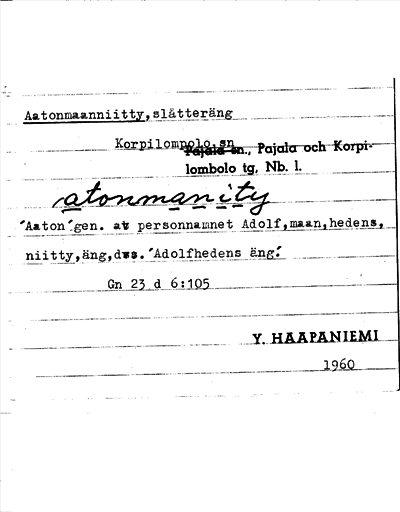 Bild på arkivkortet för arkivposten Aatonmaanniitty