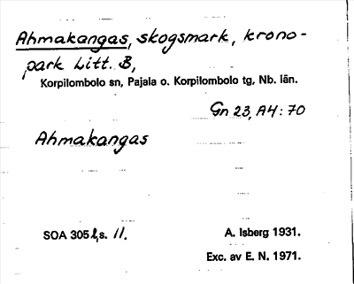 Bild på arkivkortet för arkivposten Ahmakangas