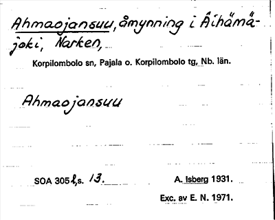 Bild på arkivkortet för arkivposten Ahmaojansuu