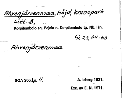 Bild på arkivkortet för arkivposten Ahvenjärvenmaa
