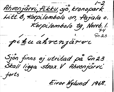 Bild på arkivkortet för arkivposten Ahvenjärvi, Pikku