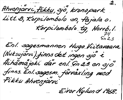 Bild på arkivkortet för arkivposten Ahvenjärvi, Pikku