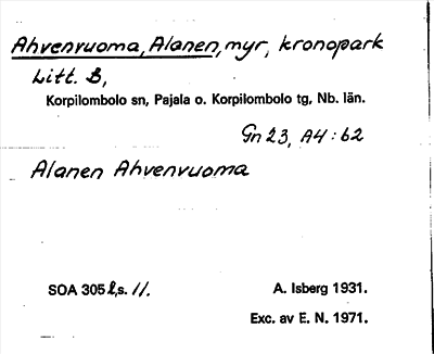 Bild på arkivkortet för arkivposten Ahvenvuoma, Alanen