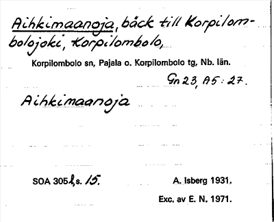 Bild på arkivkortet för arkivposten Aihkimaanoja