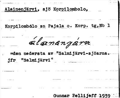 Bild på arkivkortet för arkivposten Alainenjärvi