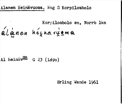 Bild på arkivkortet för arkivposten Alanen Heinävuoma