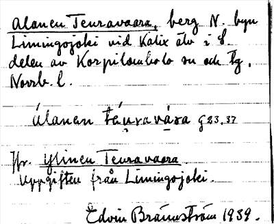 Bild på arkivkortet för arkivposten Alanen Teuravaara