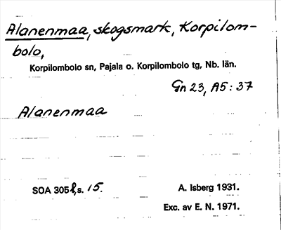 Bild på arkivkortet för arkivposten Alanenmaa
