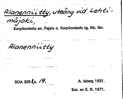 Bild på arkivkortet för arkivposten Alanenniitty