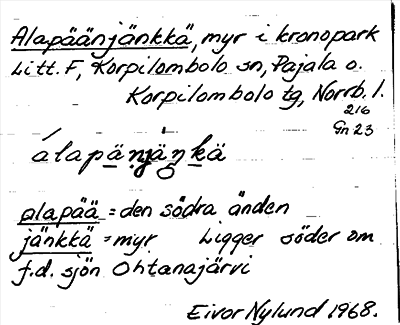 Bild på arkivkortet för arkivposten Alapäänjänkkä