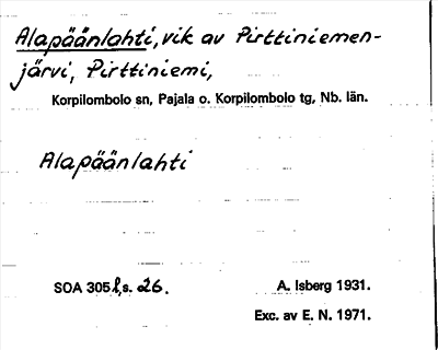 Bild på arkivkortet för arkivposten Alapäänlahti