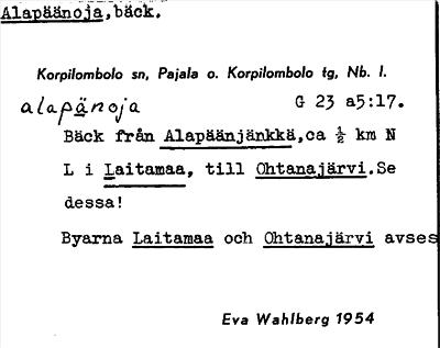 Bild på arkivkortet för arkivposten Alapäänoja