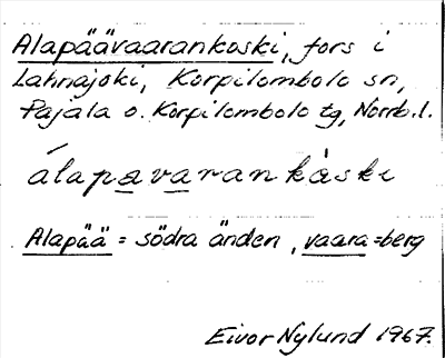 Bild på arkivkortet för arkivposten Alapäävaarankoski