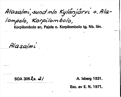 Bild på arkivkortet för arkivposten Alasalmi