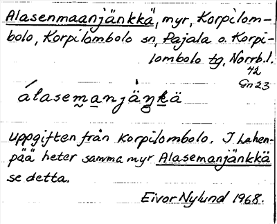 Bild på arkivkortet för arkivposten Alasenmaanjänkkä