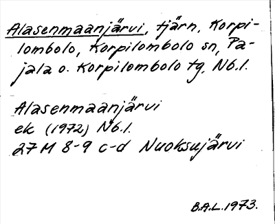 Bild på arkivkortet för arkivposten Alasenmaanjärvi