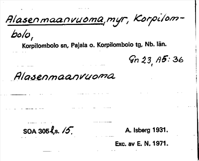 Bild på arkivkortet för arkivposten Alasenmaanvuoma
