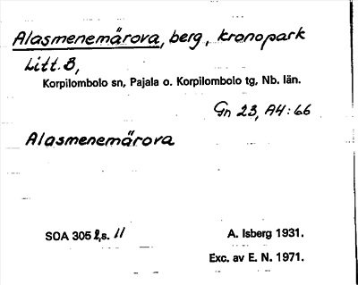 Bild på arkivkortet för arkivposten Alasmenemärova