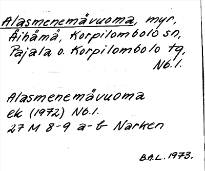 Bild på arkivkortet för arkivposten Alasmenemävuoma
