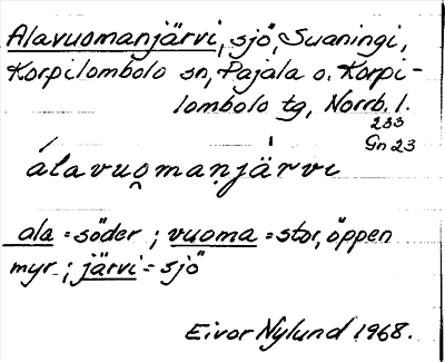 Bild på arkivkortet för arkivposten Alavuomanjärvi
