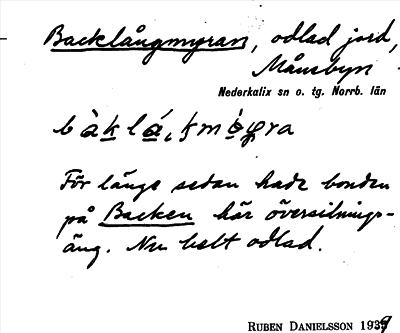 Bild på arkivkortet för arkivposten Backlångmyran