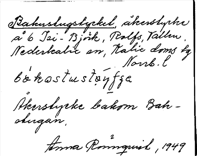 Bild på arkivkortet för arkivposten Bakustugstycket