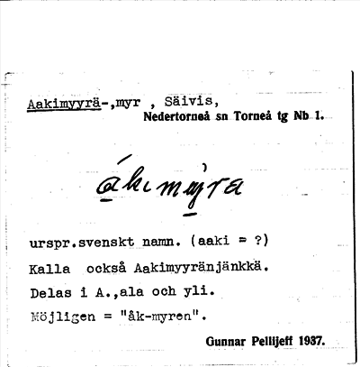 Bild på arkivkortet för arkivposten Aakimyyrä-