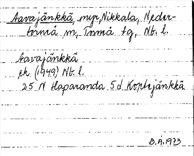 Bild på arkivkortet för arkivposten Aavajänkkä