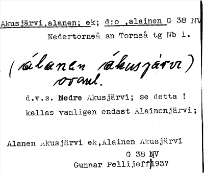 Bild på arkivkortet för arkivposten Akusjärvi, alanen