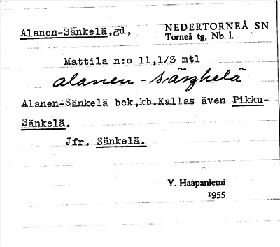 Bild på arkivkortet för arkivposten Alanen-Sänkelä