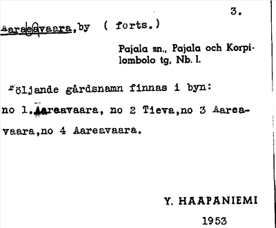 Bild på arkivkortet för arkivposten Aaraaevaara