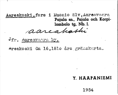 Bild på arkivkortet för arkivposten Aareakoski