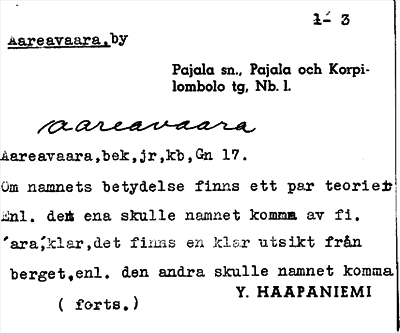 Bild på arkivkortet för arkivposten Aareavaara