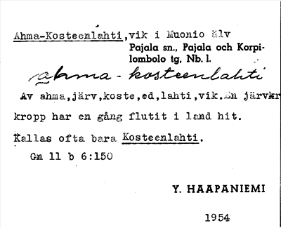 Bild på arkivkortet för arkivposten Ahma-Kosteenlahti