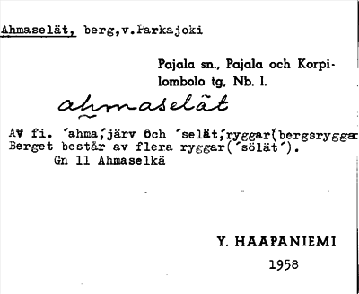 Bild på arkivkortet för arkivposten Ahmaselät