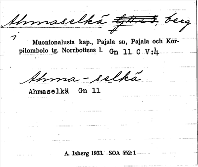 Bild på arkivkortet för arkivposten Ahmasilkä
