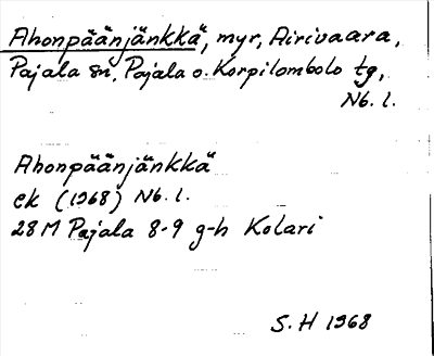 Bild på arkivkortet för arkivposten Ahonpäänjänkkä