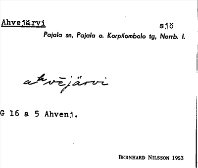 Bild på arkivkortet för arkivposten Ahvejärvi