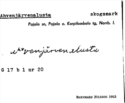 Bild på arkivkortet för arkivposten Ahvenjärvenalusta