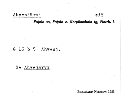 Bild på arkivkortet för arkivposten Ahvenjärvi, se Ahvejärvi