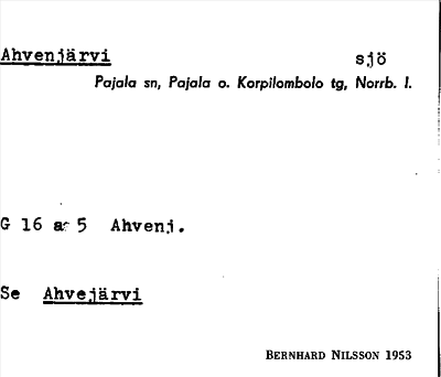 Bild på arkivkortet för arkivposten Ahvenjärvi, se Ahvejärvi