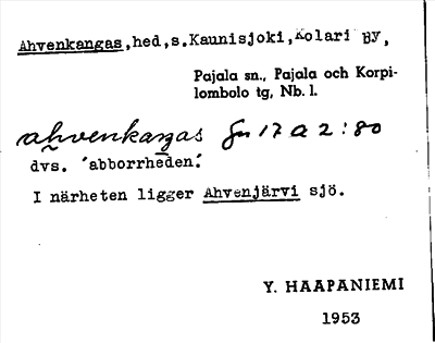 Bild på arkivkortet för arkivposten Ahvenkangas