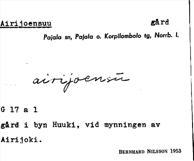 Bild på arkivkortet för arkivposten Airijoensuu
