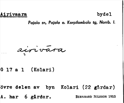 Bild på arkivkortet för arkivposten Airivaara