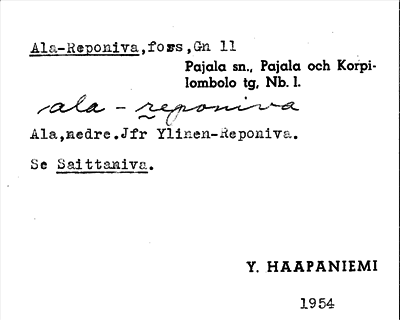 Bild på arkivkortet för arkivposten Ala-Reponiva